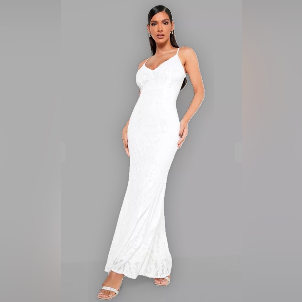 *Brand new* Boohoo Demask Sequin Fishtail Maxi Party Dress. Sz10